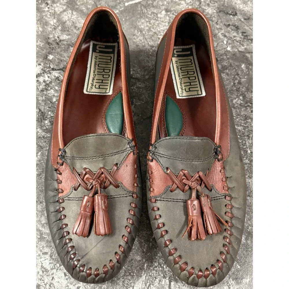 J. Murphy Men's Tassel Moc-Toe Loafer Slip-On Colorblock Gray Brown Sz 8M